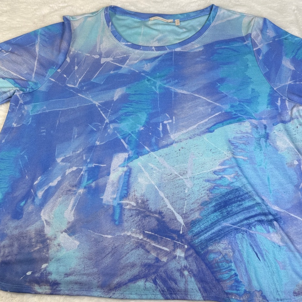 Soft Surroundings Tunic Top 3X Lilac Watercolor 3/4 Slv Comfy Stretch Cozy Artsy - Picture 8 of 15